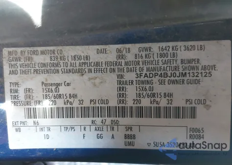 2018 Ford Fiesta Se z USA, uszkodzony, nr VIN 3FADP4BJ0JM132125